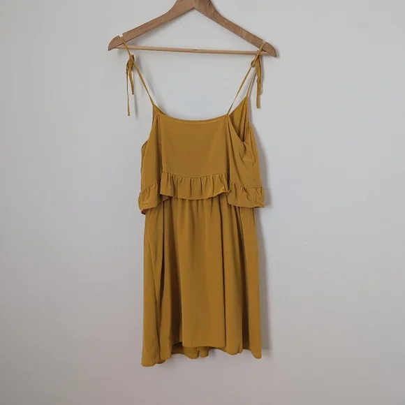 Sezane Mustard Yellow Silk Ashley Tiered Ruffle Layered Tie Strap Mini Dress - Picture 5 of 7